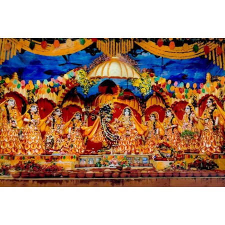 RADHA MADAV WITH ASHTASHA SAKHI ORANGE DRESS LAMINATION 12*18 INCH